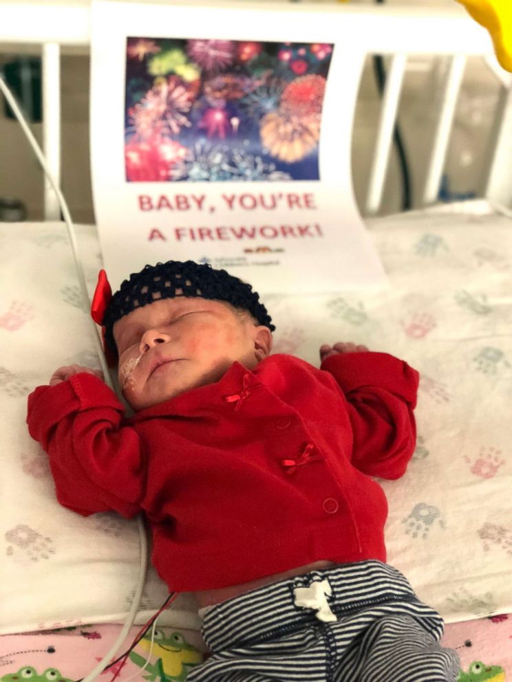 PHOTO: Baby Aila dresses in her Fourth of July best at the Advocate Children's Hospital's NICU in Downers Grove, Illinois.