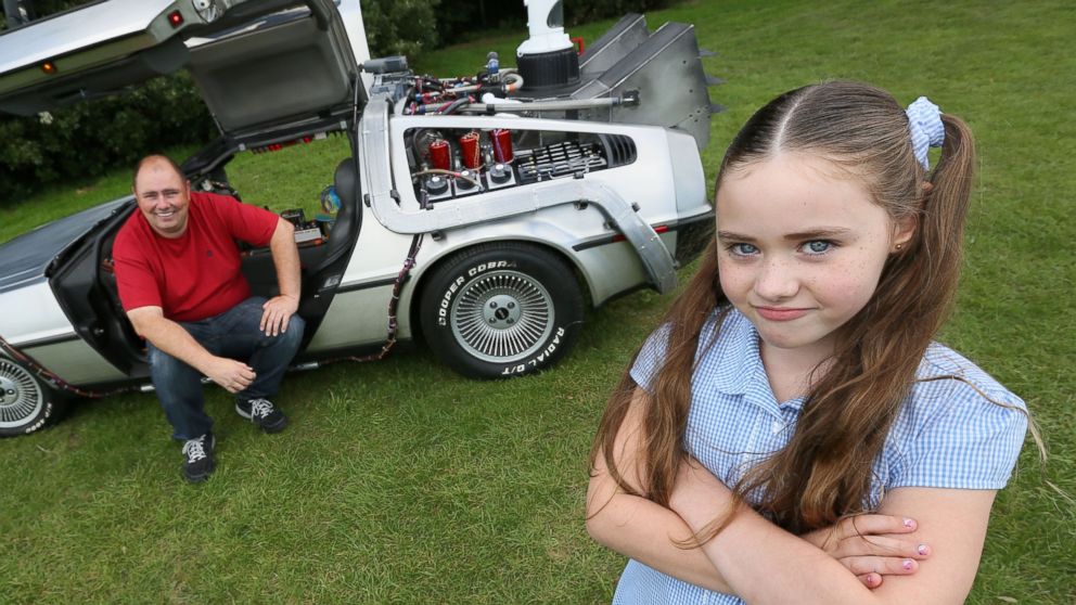 A film fanatic dad has found a way to make sure his daughter is never late for school by driving every morning in his Back to the Future DeLorean.