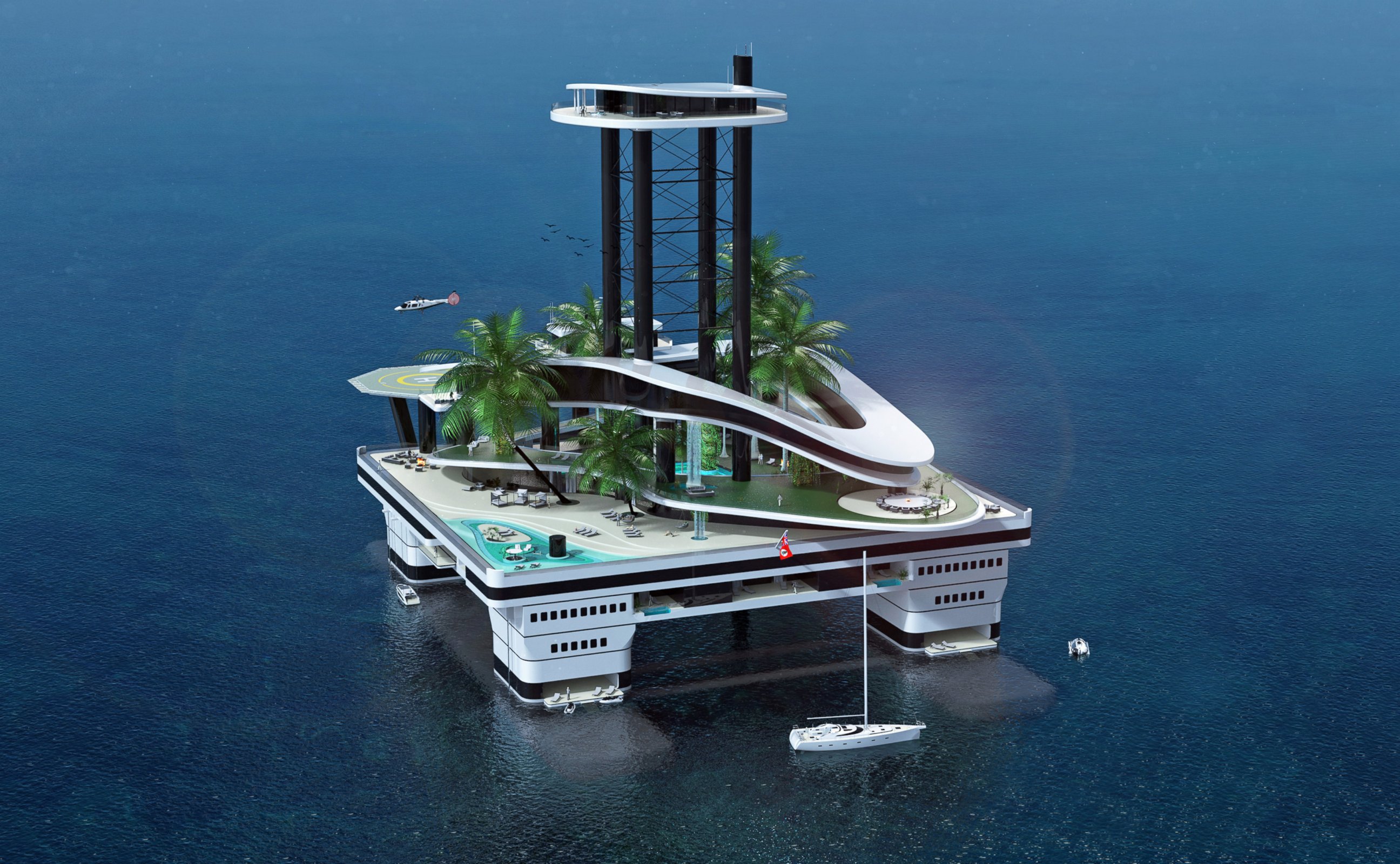PHOTO: This rendering shows Migaloo Privare Submersible Yachts portable private island, Kokomo Ailand. 
