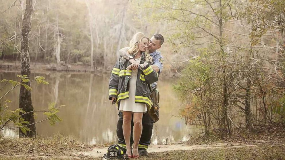 Kyle Parry, 35, a firefighter from Lumberton, Texas, found the wedding gown of his fiancee, Stephanie Hoekstra, 33, untouched by Hurricane Harvey's floodwaters on Aug. 31.