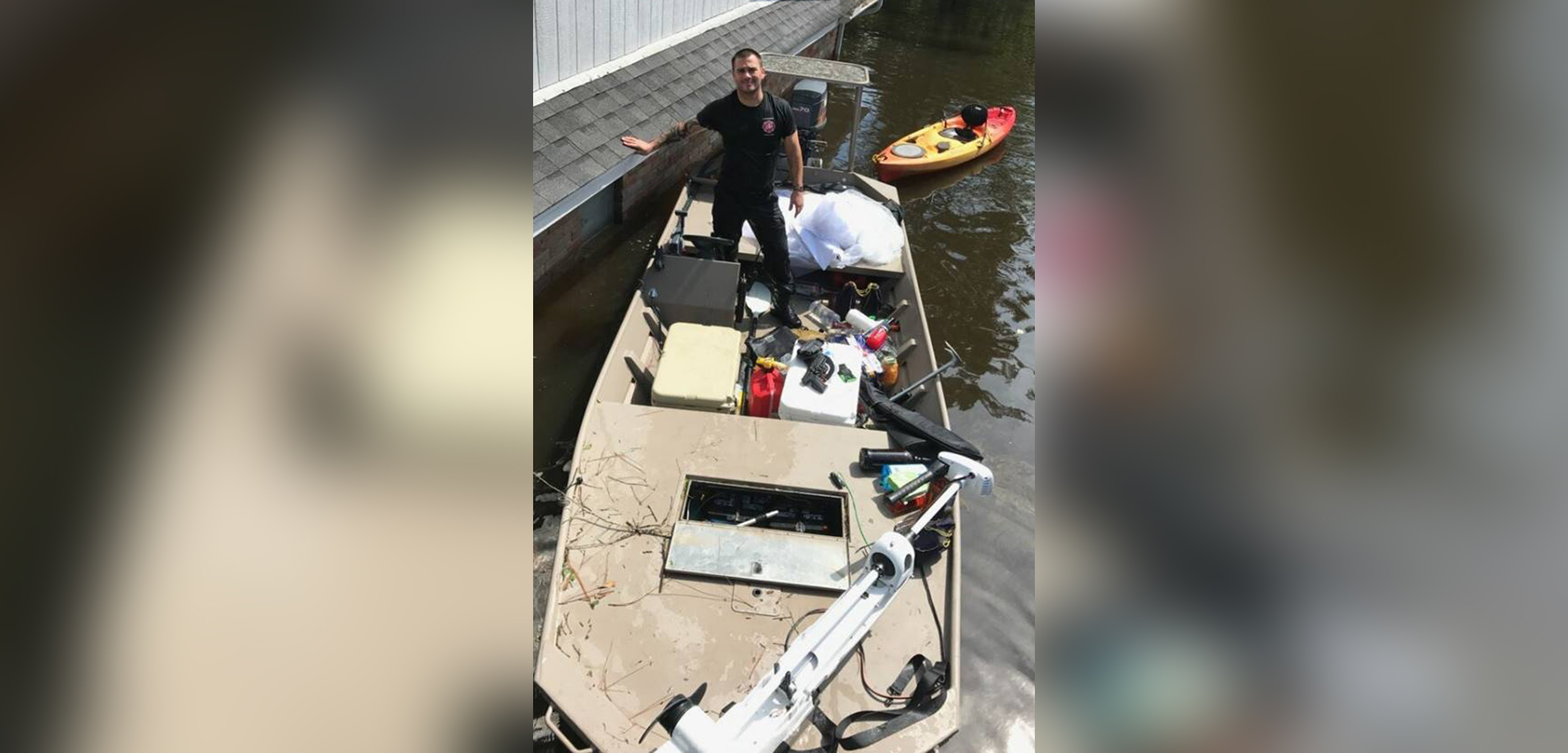 PHOTO: Kyle Parry, 35, a firefighter from Lumberton, Texas, found his fiance Stephanie Hoekstra's, 33, wedding gown untouched by the floodwaters of Hurricane Harvey on Aug. 31. 
