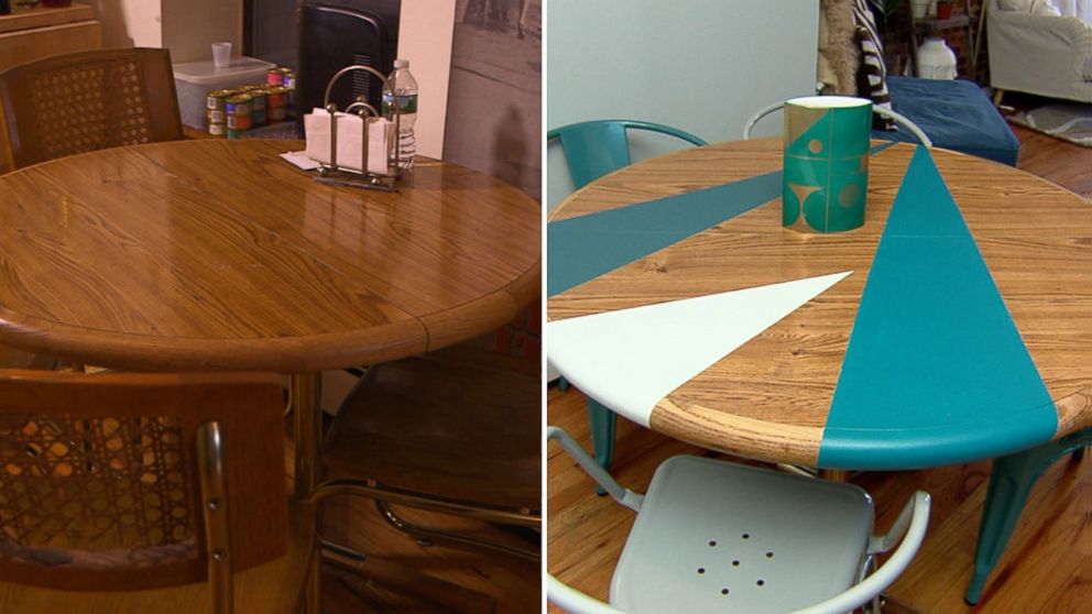 PHOTO: An old table transformed after being spruced up with pops of paint. 