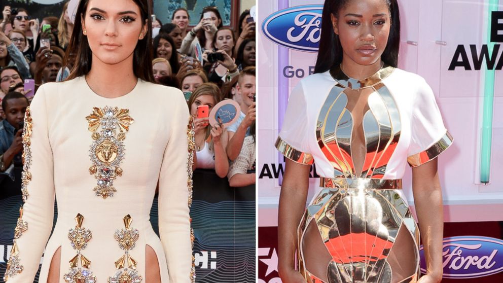 Kendall Jenner arrives at the 2014 MuchMusic Video Awards at MuchMusic HQ, June 15, 2014, in Toronto. Right, Keke Palmer arrives to the 2014 "BET AWARDS" at Nokia Plaza L.A. LIVE, June 29, 2014, in Los Angeles.