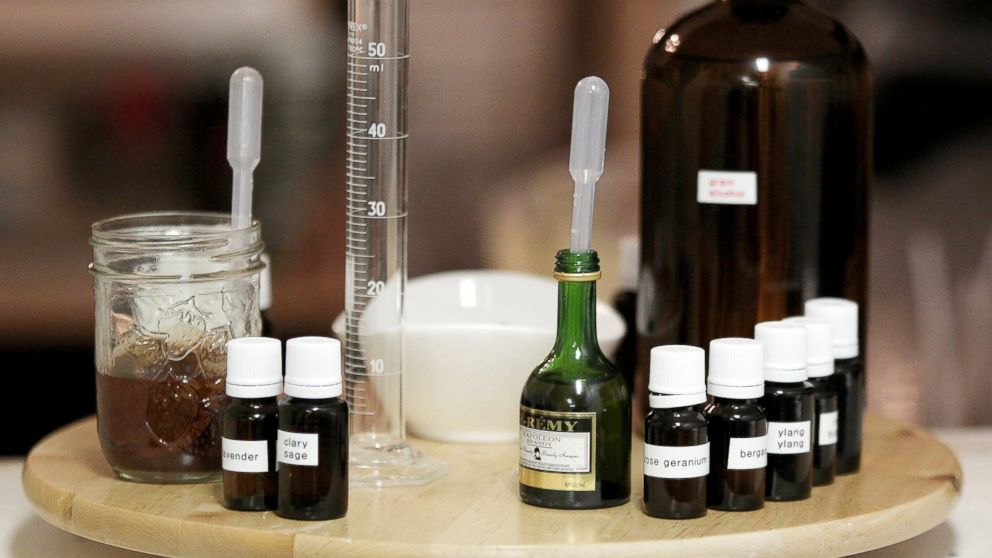 PHOTO: Some of the ingredients for an eau de toilette, brandy, grain alcohol and aromatic oils, Feb. 24, 2013, in Toronto. 