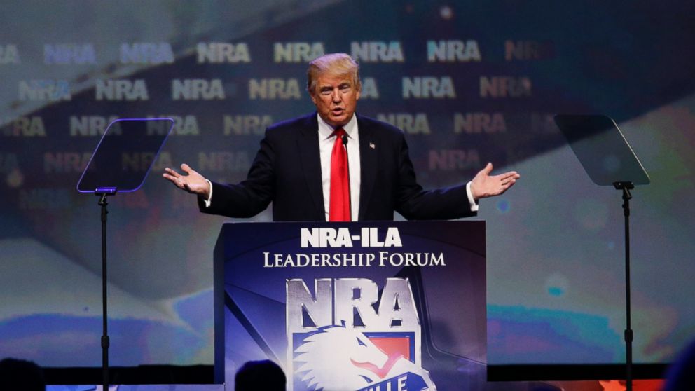 Donald Trump speaks at the NRA Leadership Forum, May 20, 2016, in Louisville, Ky. 