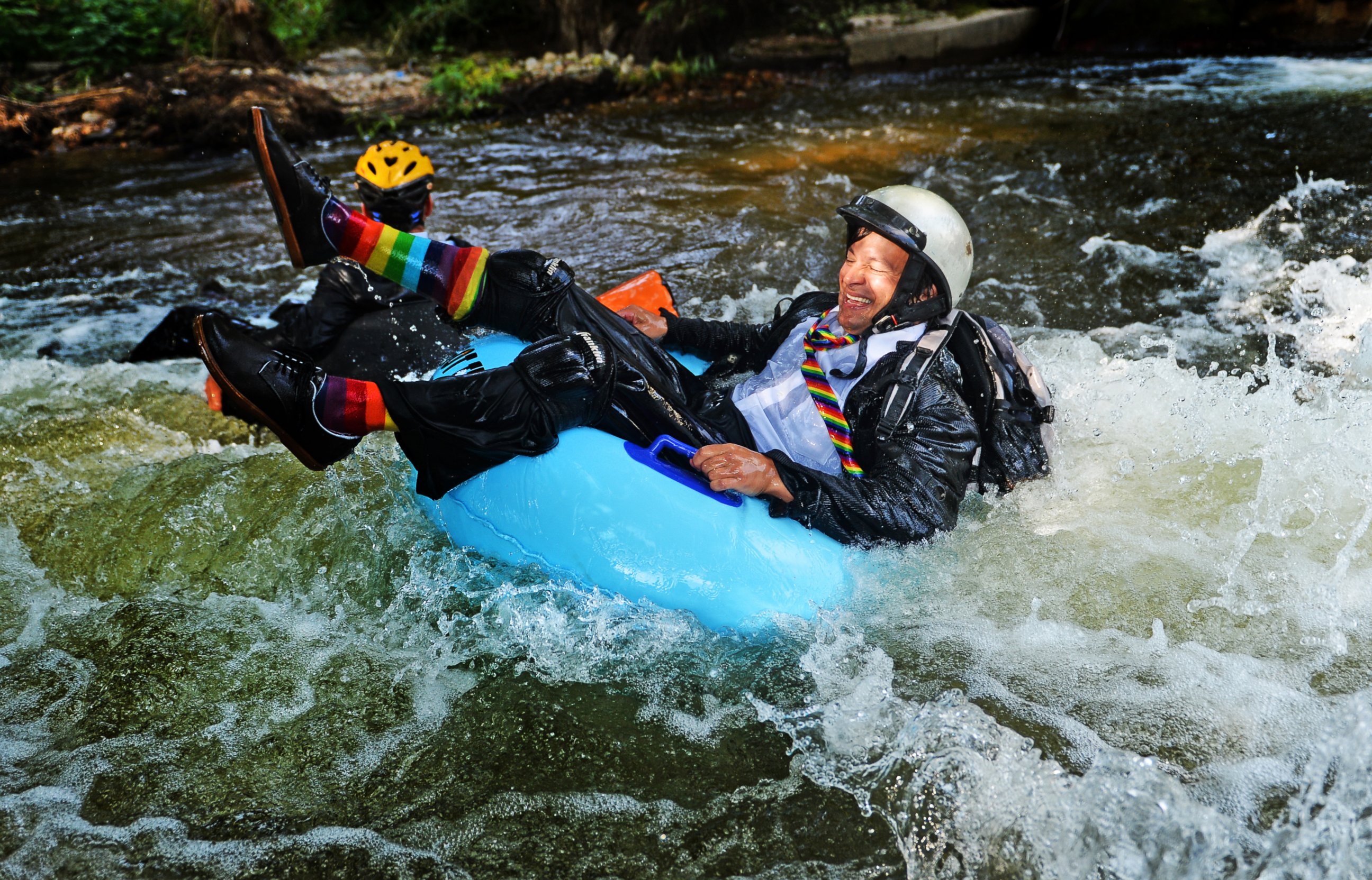 PHOTO: Jeff Kagan, right, is the founder of the seventh annual Boulder's Tube to Work Day, July 15, 2014. 