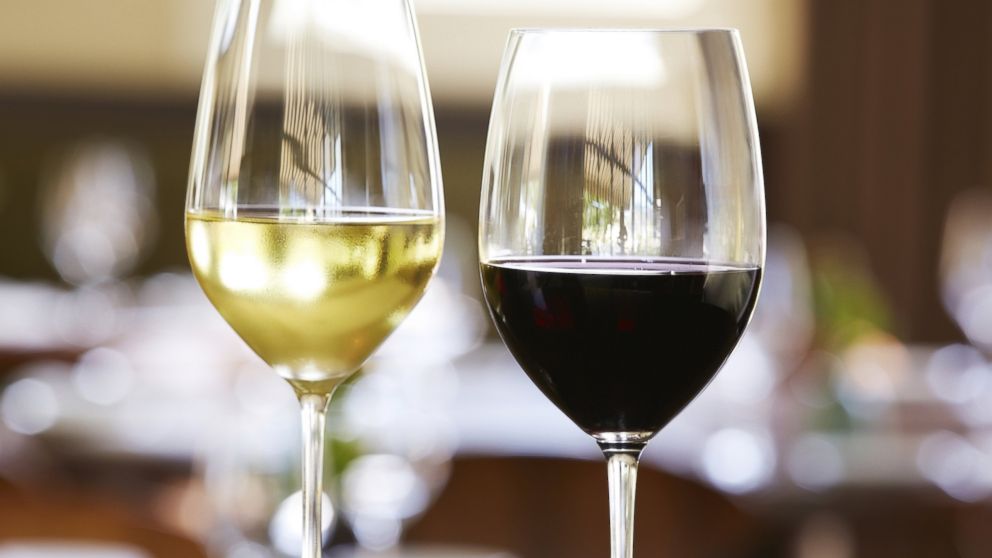 Glasses of white and red wine are shown in this undated stock photo.