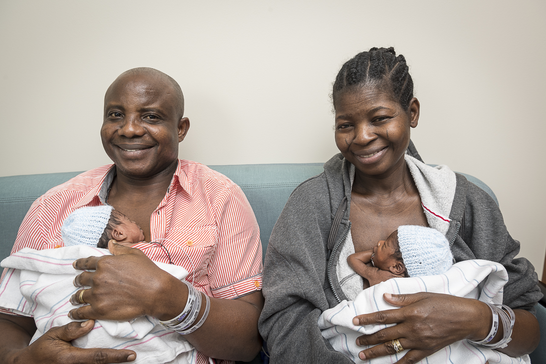 PHOTO: Adeboye and Ajibola Taiwo held two of their sextuplets on May 23, 2017. 
