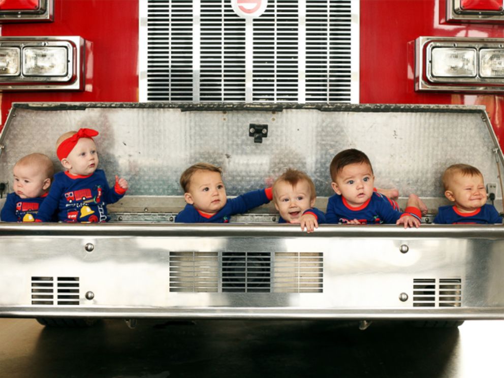 PHOTO: Six babies born to firefighters in Oklahoma pose for adorable fire station Christmas card.