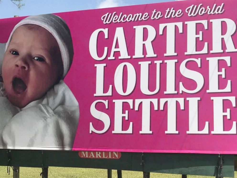 PHOTO: Kelen and Will Settle were surprised when his coworkers put up a giant billboard announcing their daughter's birth along a South Carolina highway.