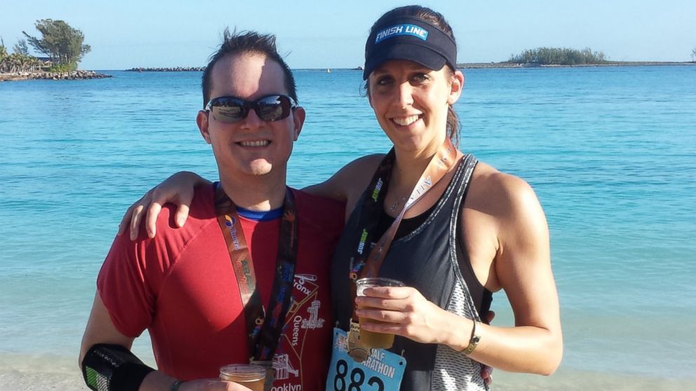 PHOTO: Alexander Salazar and Krissa Cetner after a half marathon in the Bahamas on Jan. 18, 2015.
