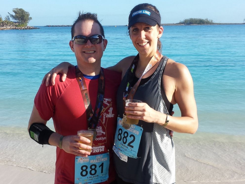 PHOTO: Alexander Salazar and Krissa Cetner after a half marathon in the Bahamas on Jan. 18, 2015.