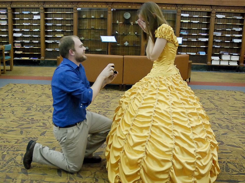 Boyfriend Pulls Off Beauty And The Beast Proposal Complete With Belle S Yellow Gown Abc News