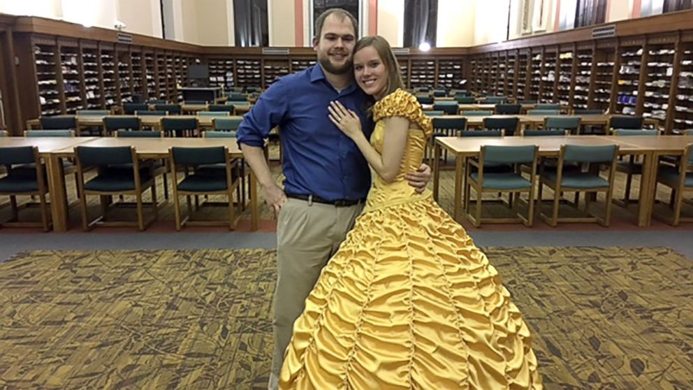 PHOTO: Joel Lynch pulled off a magical "Beauty and the Beast" proposal for Cara Szymanski complete with Belle's yellow gown.