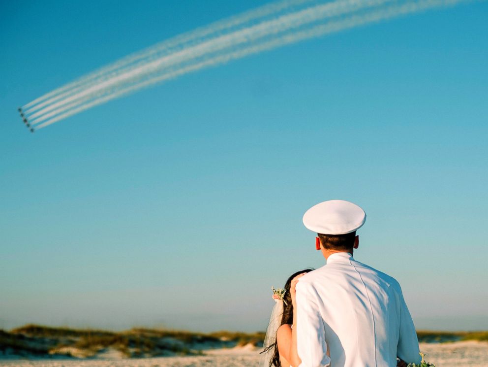 PHOTO: Rachel and Chandler Mills were surprised by a Blue Angels flyover at their wedding in Pensacola, Florida.