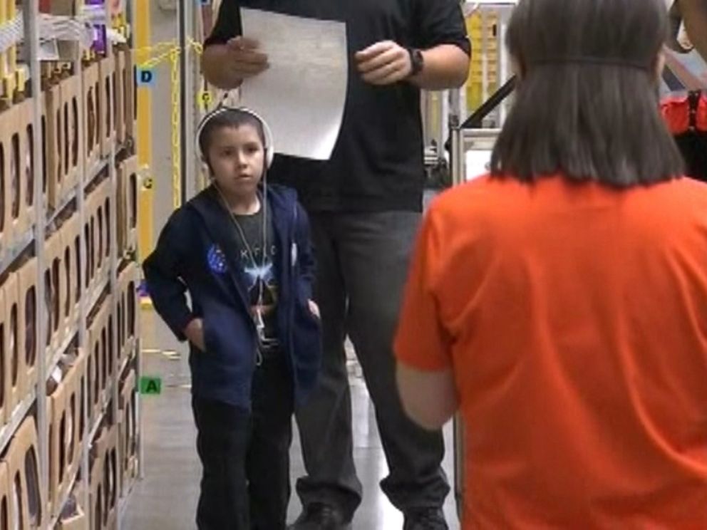 PHOTO: Ben Bicknese, 8, of Tuscon, Arizona, got his birthday wish to visit the Amazon shipping facility in Phoenix on Jan. 10.