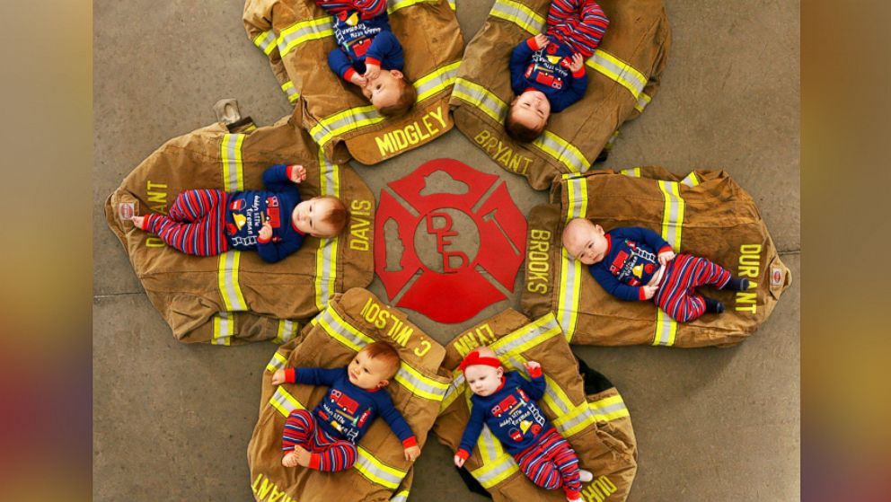 PHOTO: Six babies born to firefighters in Oklahoma pose for adorable fire station Christmas card.