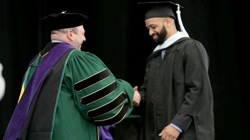 Jesse Sparks graduated with a master's degree from Lesley University after working as a night custodian for four years.
