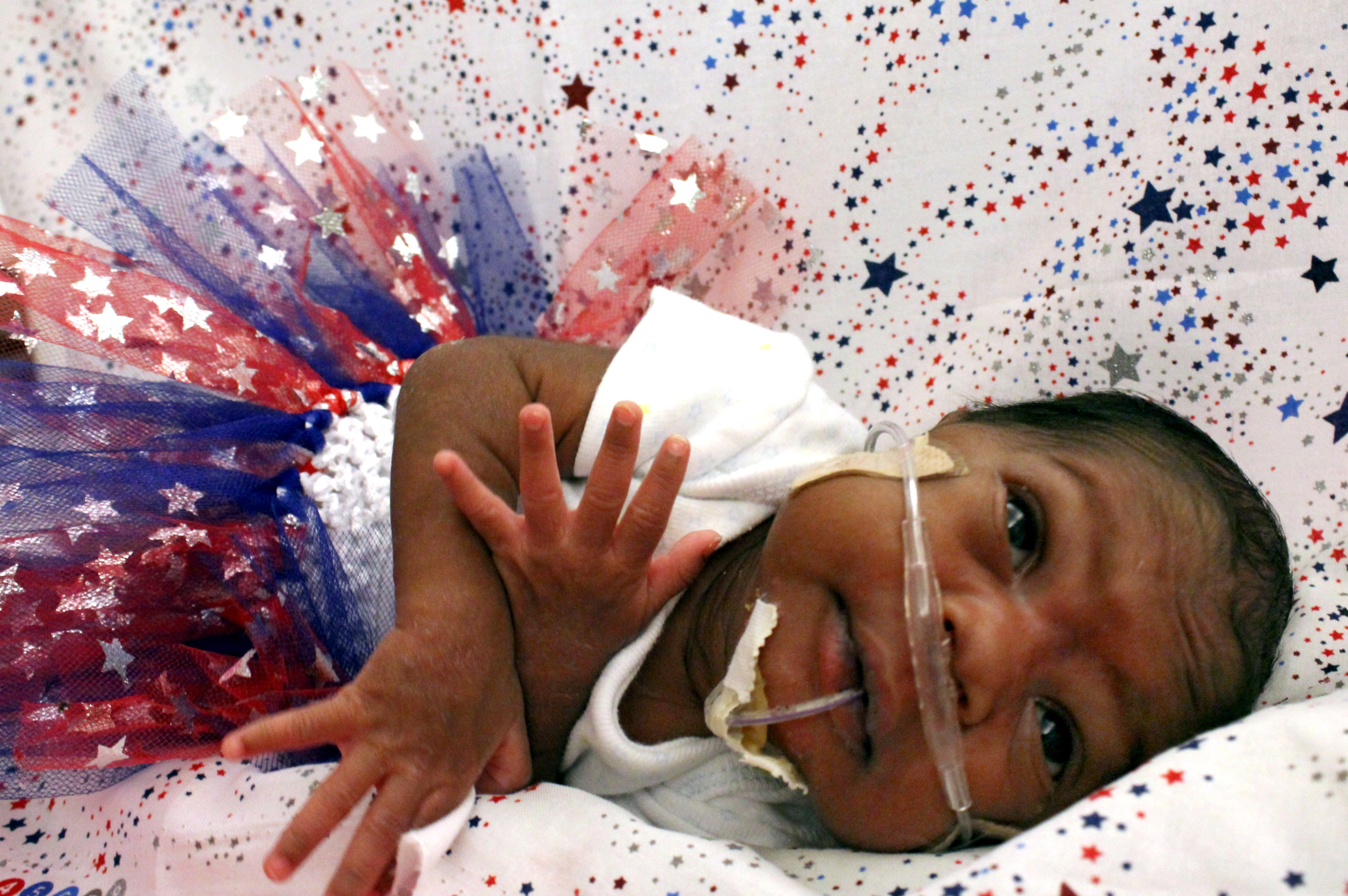 PHOTO: The preemies in the neonatal intensive care unit at the University of Cincinnati Medical Center wore red, white and blue to celebrate the 4th of July.  