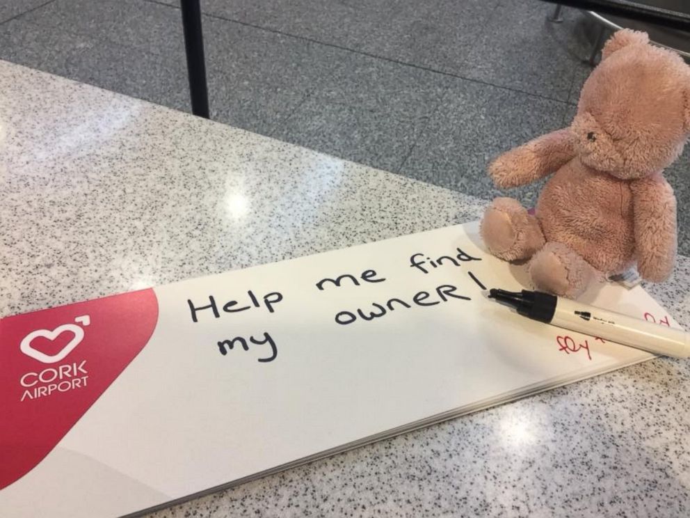 PHOTO: The internet is trying to help reunite this pink teddy bear, lost at an Ireland airport, with its owner.