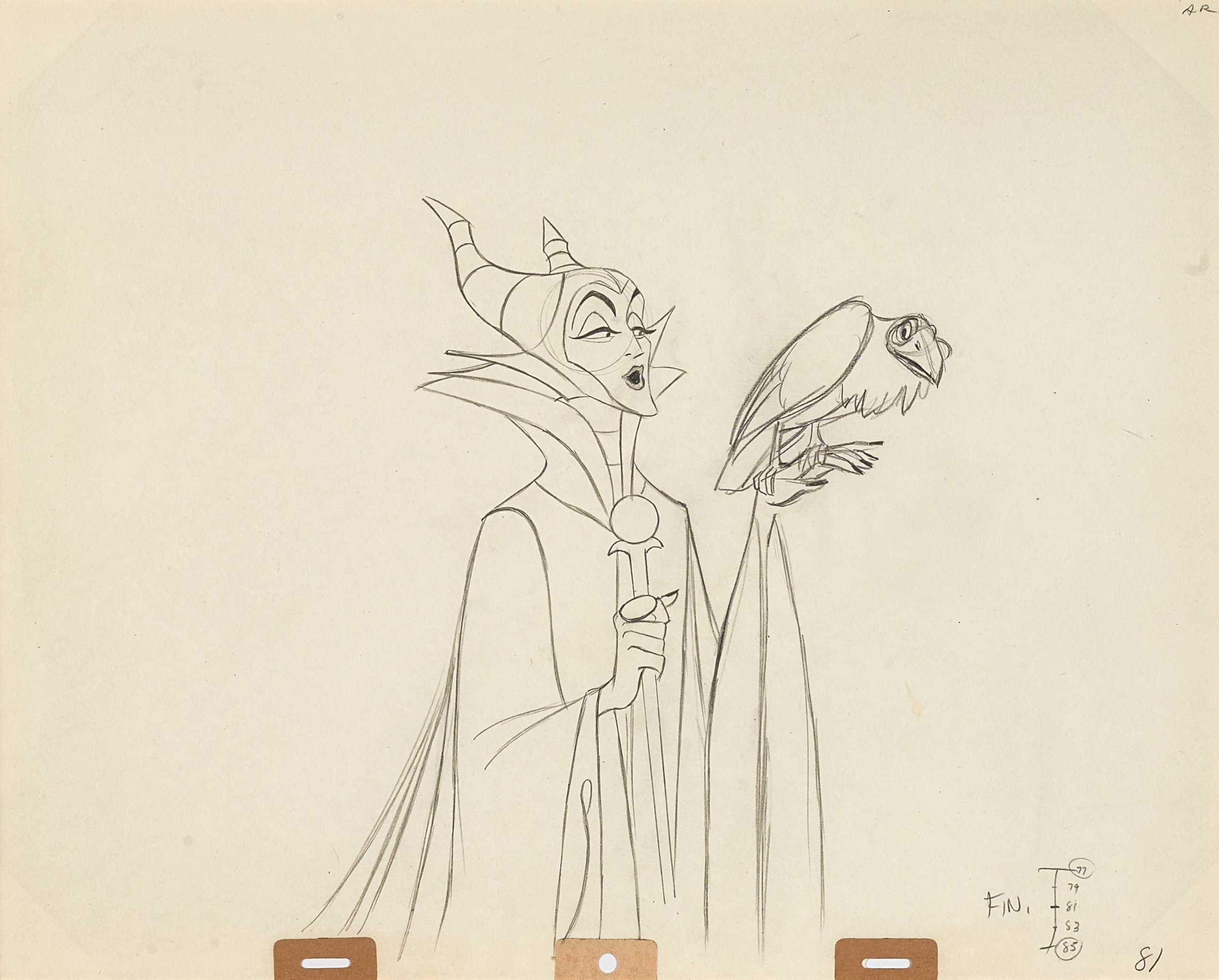 PHOTO: An animation drawing of Maleficent from "Sleeping Beauty," Walt Disney Studios, 1959. Made with graphite on paper, matted and framed. Estimate: $500-700.