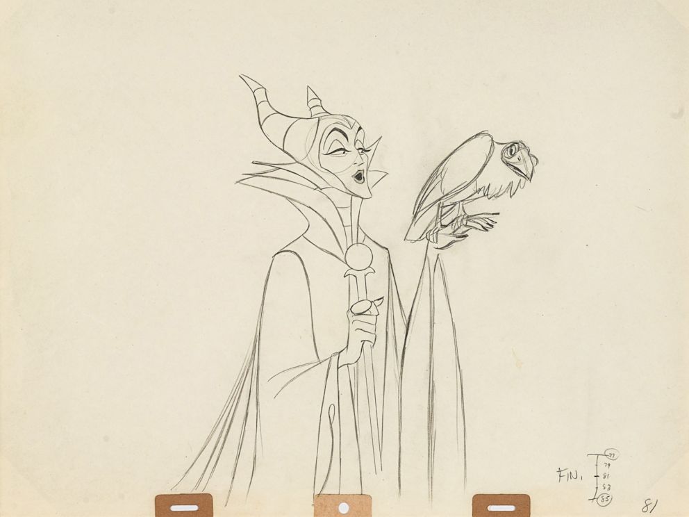 PHOTO: An animation drawing of Maleficent from Sleeping Beauty, Walt Disney Studios, 1959. Made with graphite on paper, matted and framed. Estimate: $500-700.