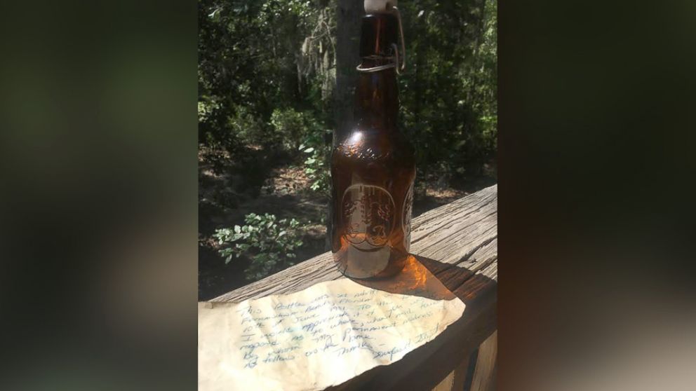 PHOTO: Ryan Burchett found a message in a bottle Doug Stephens sent in 1981 from Fernandina Beach, Florida.
