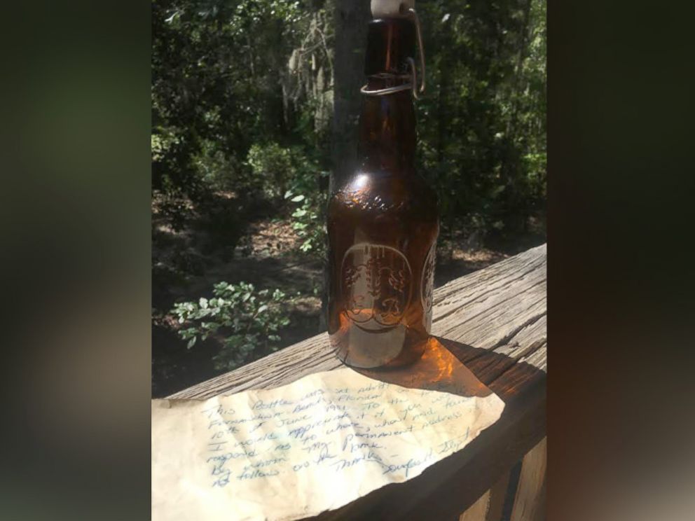 PHOTO: Ryan Burchett found a message in a bottle Doug Stephens sent in 1981 from Fernandina Beach, Florida.