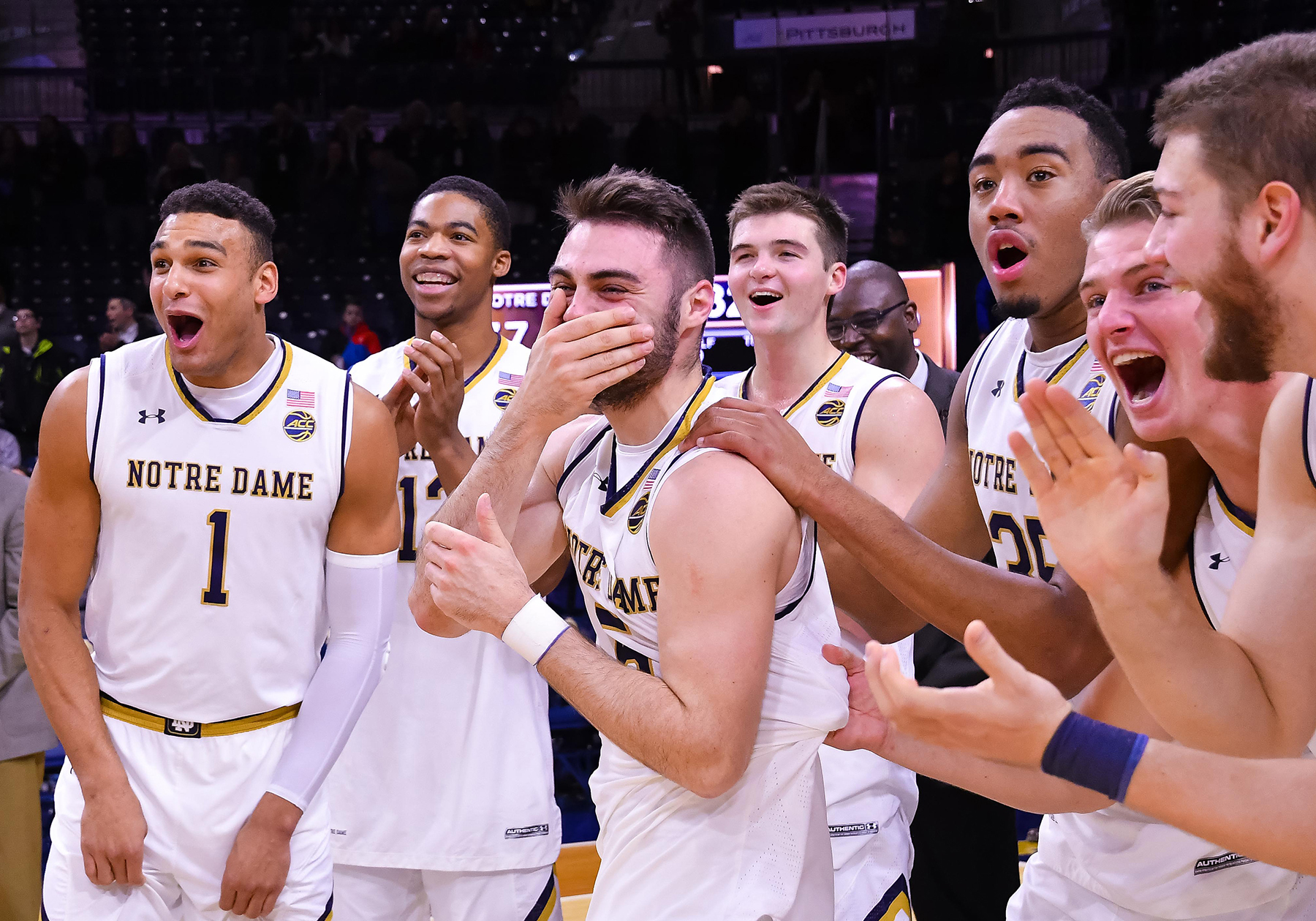 PHOTO: Matt Farrell, Notre Dame's junior guard, was surprised at a game by his brother, Bo, who returned from having been deployed in Afghanistan, December 19, 2016.  