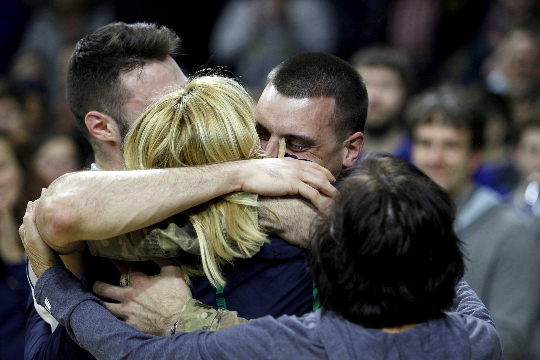 PHOTO: Matt Farrell, Notre Dame's junior guard, was surprised at a game by his brother, Bo, who returned from having been deployed in Afghanistan, December 19, 2016.  