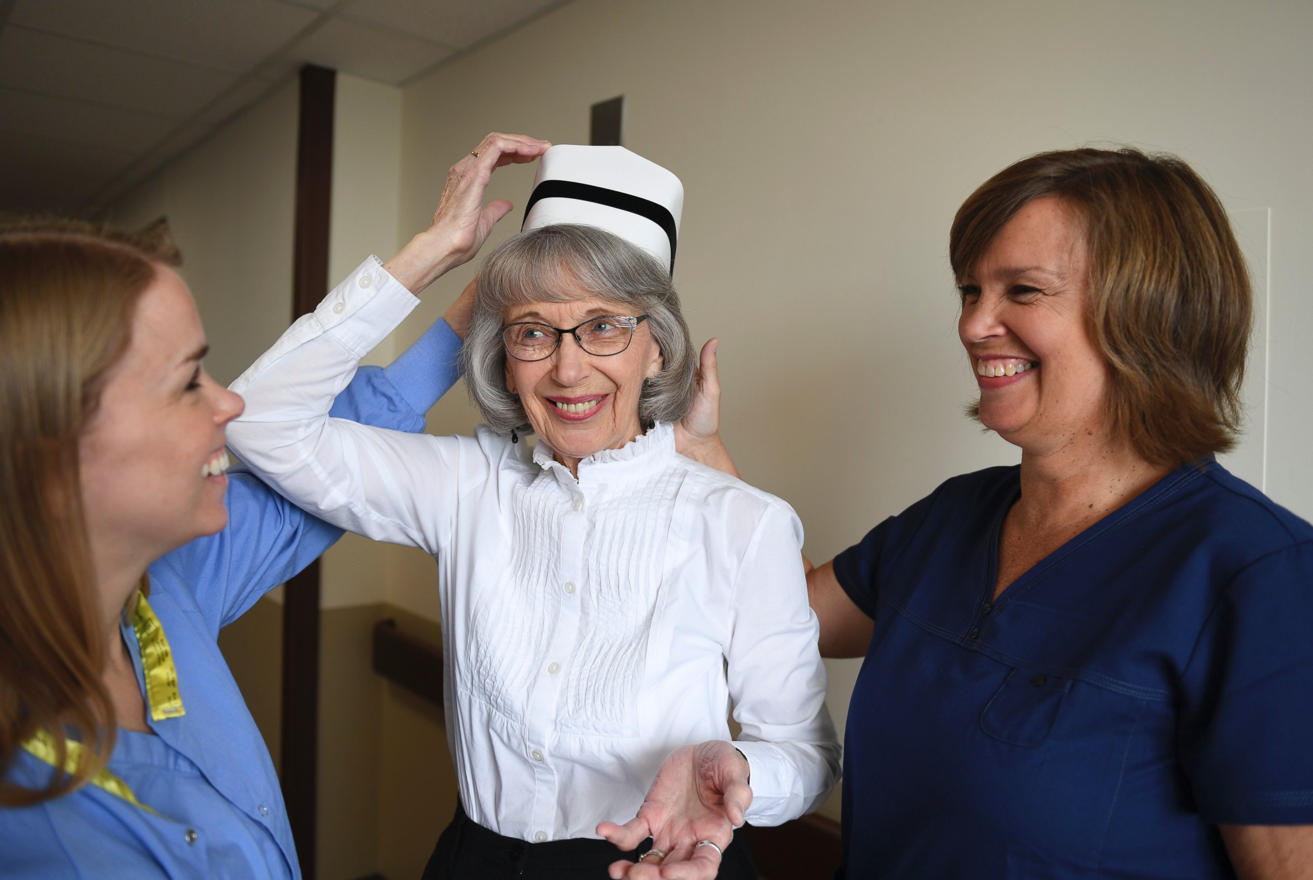 PHOTO: Left to right; Christina Harms, 31, Mary Lou Wilkins, 86, and Sue Hoekstra, 56, are photographed at Spectrum Health in Grand Rapids, Michigan.