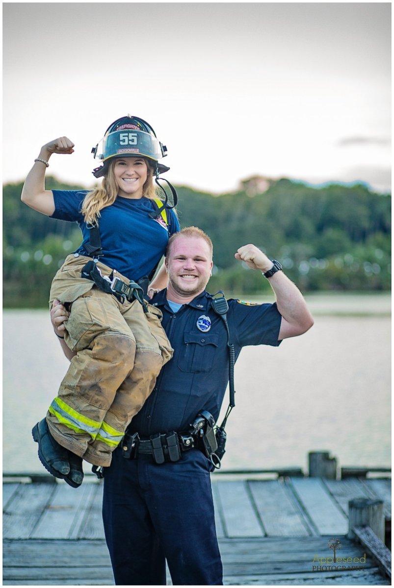 PHOTO: Mirza Crnolic, 31, a police officer with the Jacksonville Sheriff's Office in Jacksonville, Florida, seen with his wife, Caroline Crnolic, 27, a firefighter for the Jacksonville Fire and Rescue Department, in an undated engagement photo. 