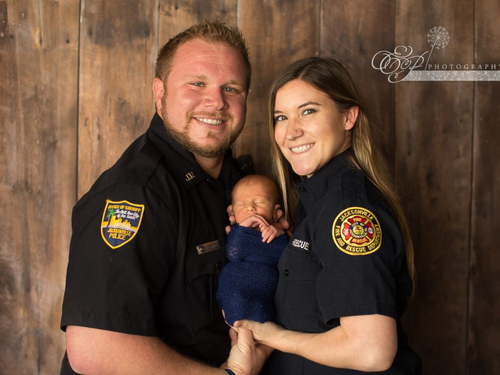 Baby Celebrates Firefighter Mom Police Officer Dad In Newborn P