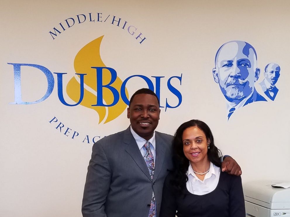 PHOTO: Michael Scruggs and Angela Jackson stand together at the W.E.B. Du Bois School of Leadership and Public Policy in Memphis, Tennessee.