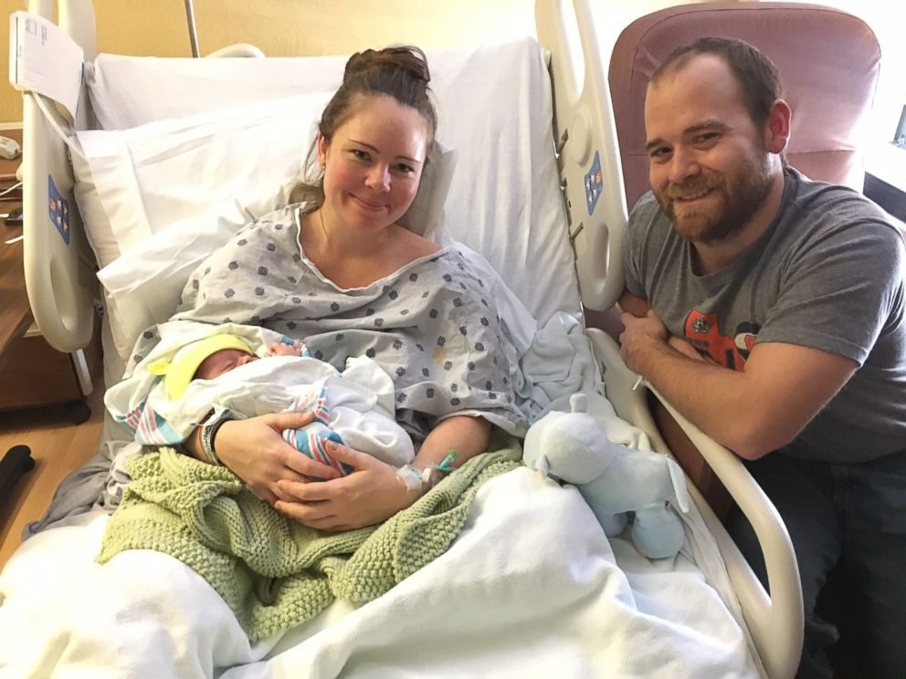 PHOTO: Stephanie and Hugh Dawson delivered a healthy baby boy after a snow plow rescued them to safely get them to the hospital. 