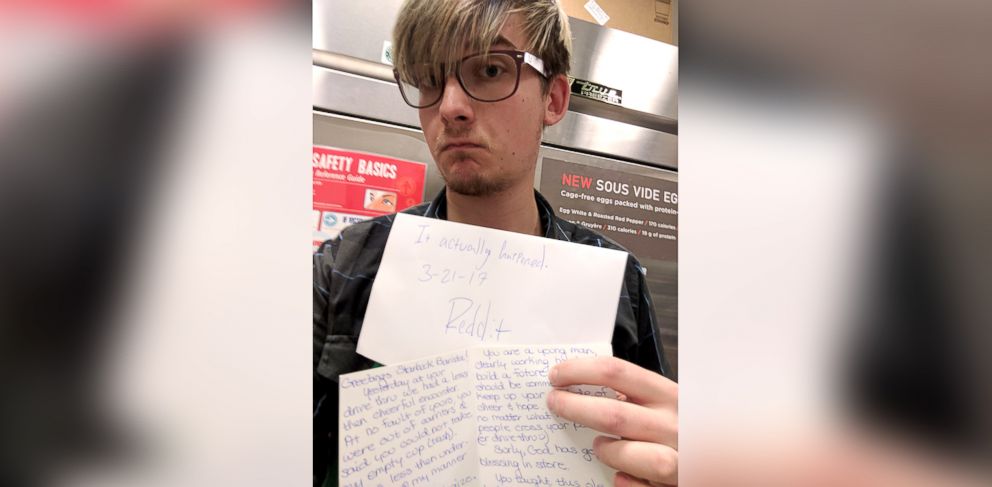 PHOTO: Starbucks barista Andrew Richardson was shocked when a customer returned with a handwritten card and $50 bill to apologize for her behavior. 