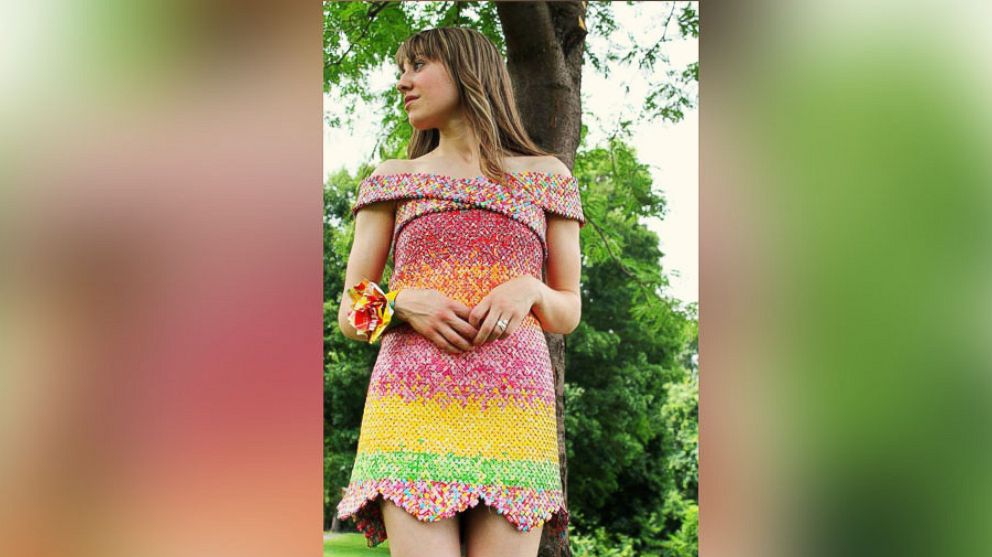 Woman makes dress out of more than 10,000 Starburst candy wrappers ...