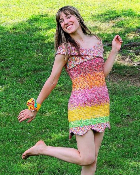 Woman makes dress out of more than 10,000 Starburst candy wrappers - Good Morning America Woman makes dress out of more than 10,000 Starburst candy wrappers - Good Morning America
