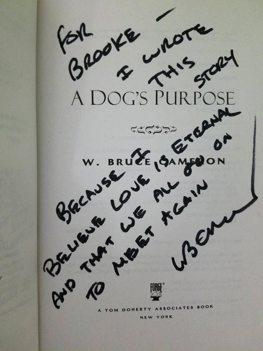 PHOTO: "A Dog's Purpose" author W. Bruce Cameron personally signed a book for super fan, Brooke Mulford.