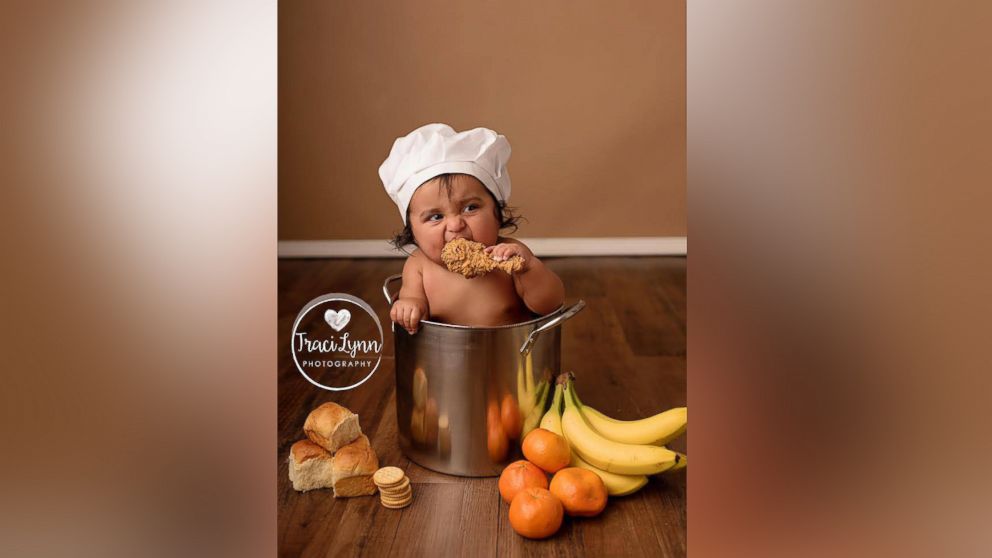 8-month old Johnny Garcia had a foodie-themed photo shoot to celebrate his love of food.  
