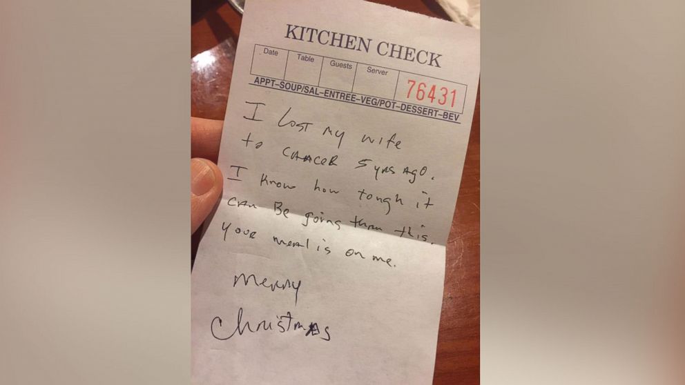 Stranger Whose Wife Died Of Cancer Pays Bill For Diner Battling Disease 