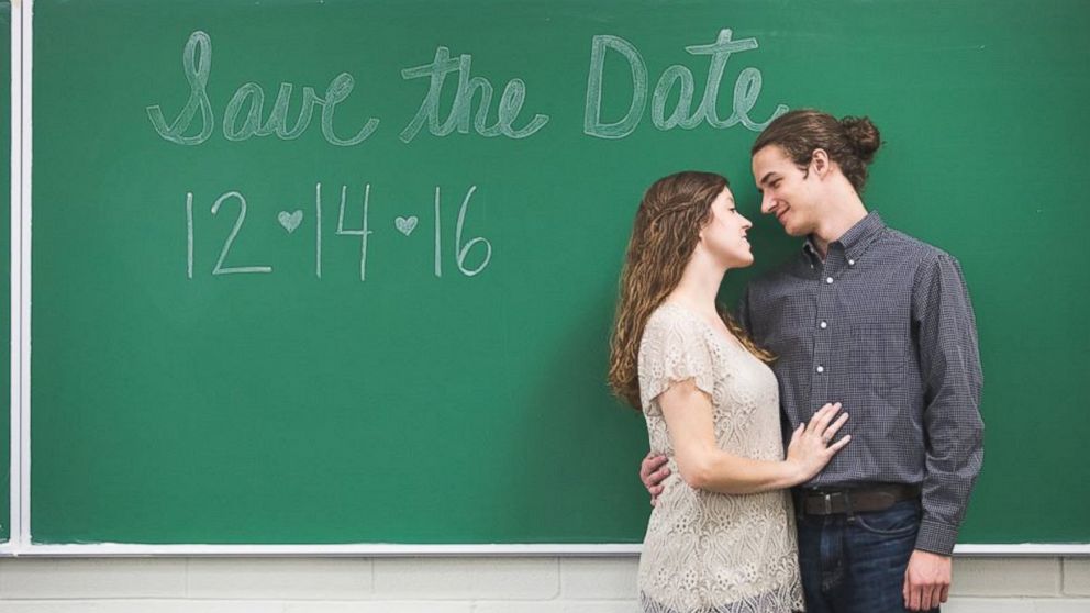 Stephanie Simpson and Ethan Anderson took engagement photos inside the classroom where they met at the University of South Carolina.