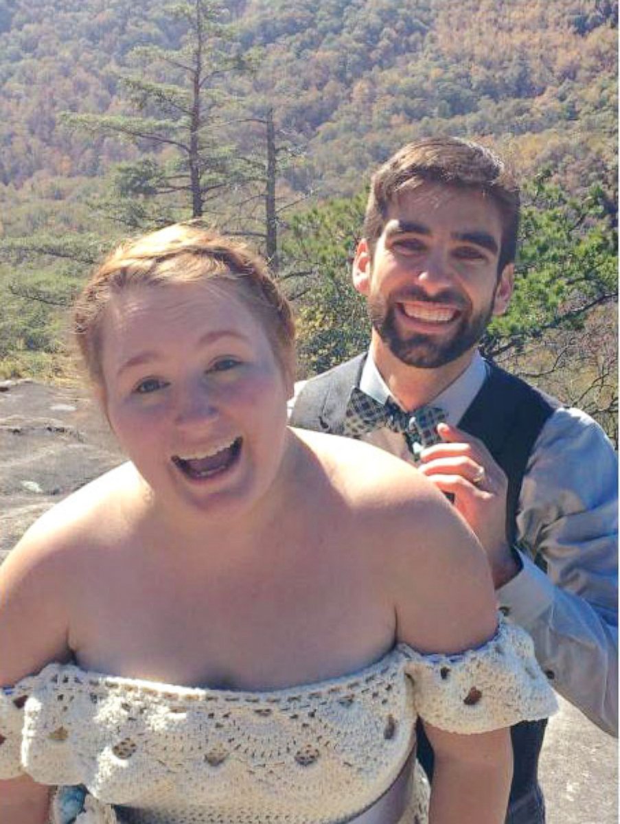 PHOTO: Bride Clara Orland hand-crocheted her dress to get married on top Looking Glass Rock in North Carolina.
