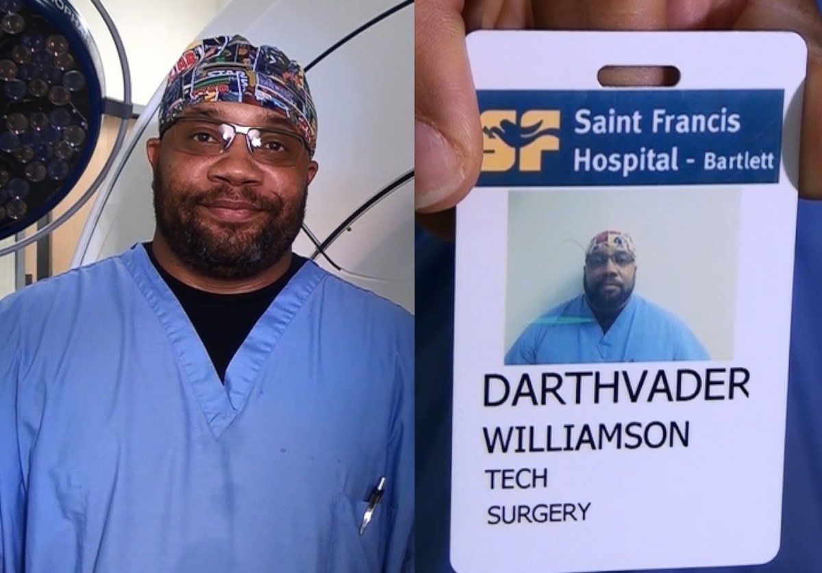 PHOTO: Darthvader Williamson is a real person working as an orthopedic surgical assistant at Saint Francis Hospital-Bartlett in Tennessee. 