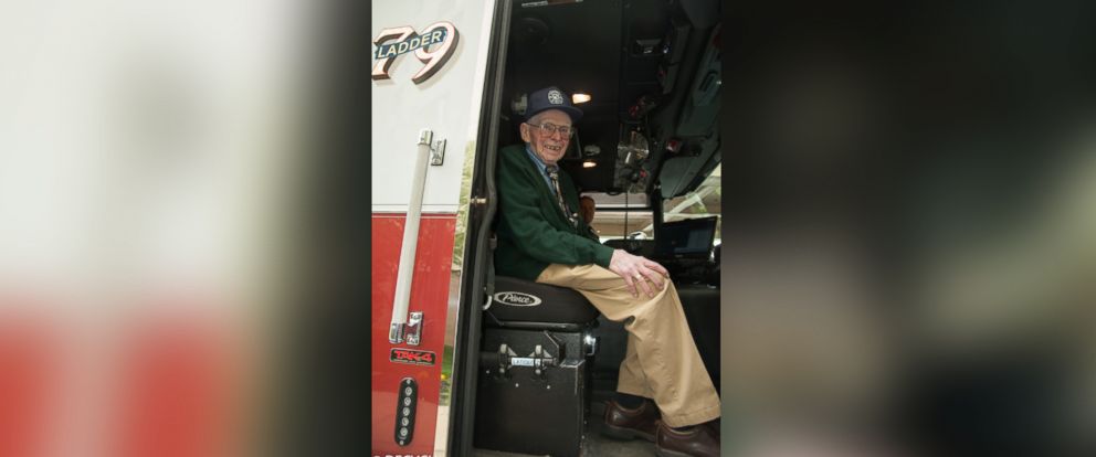 PHOTO: Bill Grun, of Doylestown, Pennsylvania, got to ride in the fire truck and sound the siren.