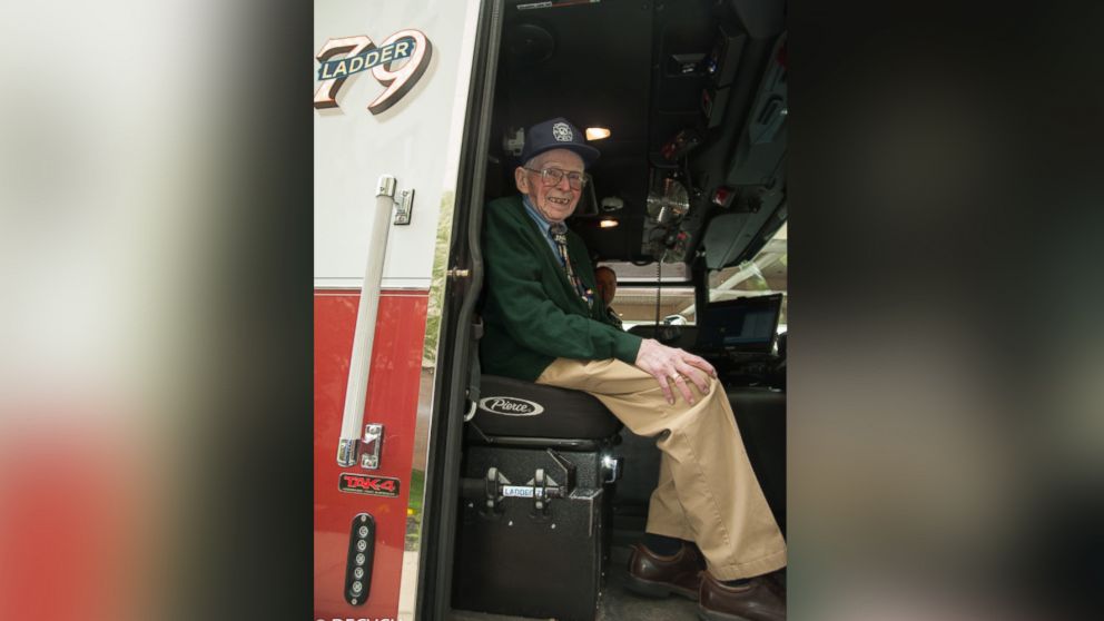 PHOTO: Bill Grun, of Doylestown, Pennsylvania, got to ride in the fire truck and sound the siren.