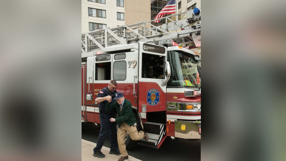 Bill Grun, of Doylestown, Pennsylvania, got to ride in the fire truck and sound the siren.
