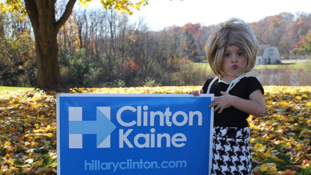 PHOTO: Haizlee Gardini is celebrating her 3rd birthday on Election Day by dressing up as the presidential candidates. 