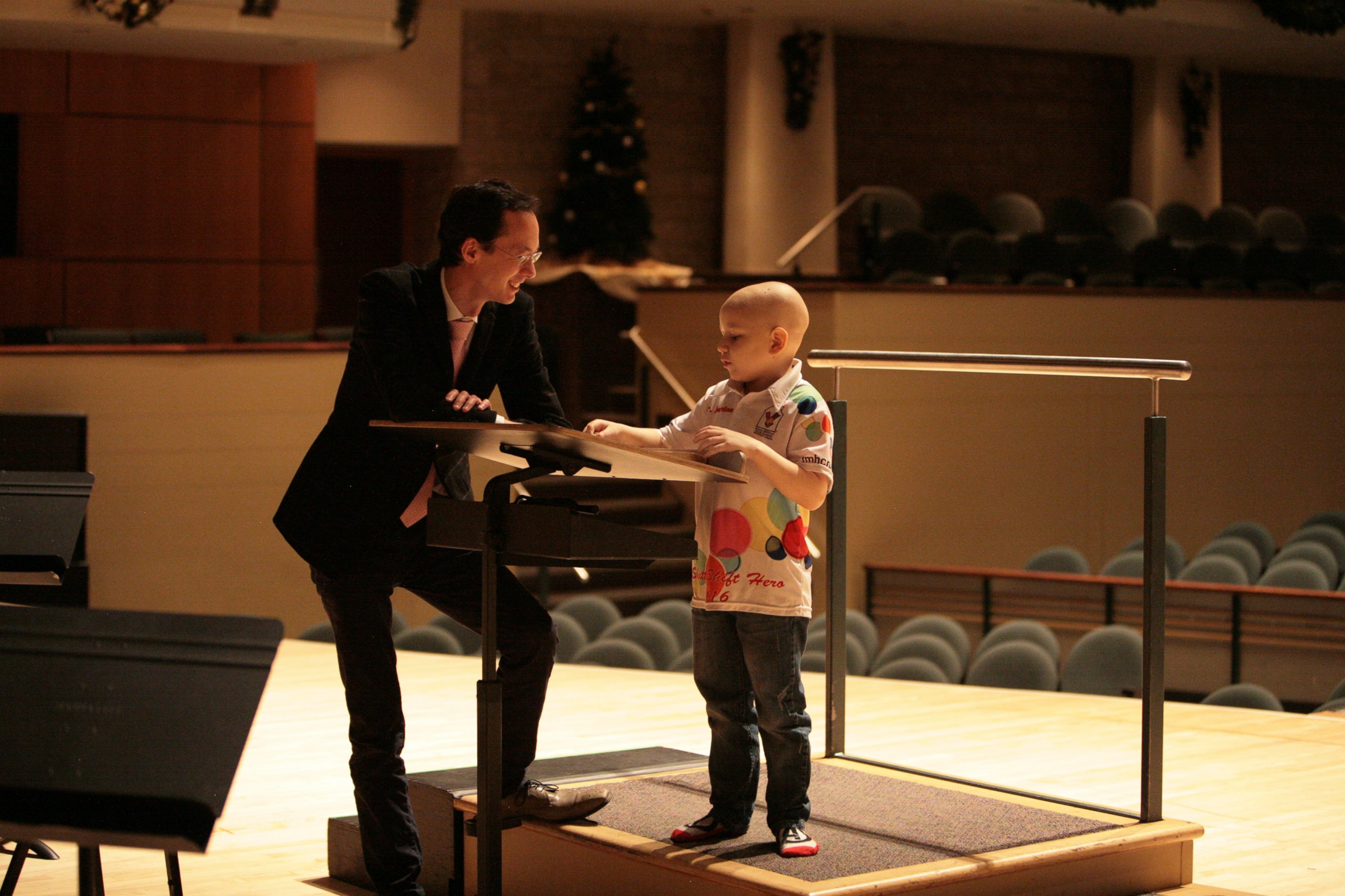 PHOTO: Jordan Cartwright, a 7-year-old boy battling leukemia, fulfilled his dream of conducting an orchestra on Dec. 19, 2016, when he got to conduct the Edmonton Symphony Orchestra at the Francis Winspear Center for Music in Edmonton, Alberta, Canada. 