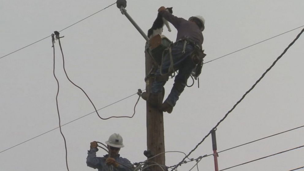 PHOTO: On Nov. 22, 2016, two linemen with the Pacific Gas and Electric Company rescued a cat that had been stuck atop a power pole in Fresno, California, for a few days, according to a PG&E spokesman.